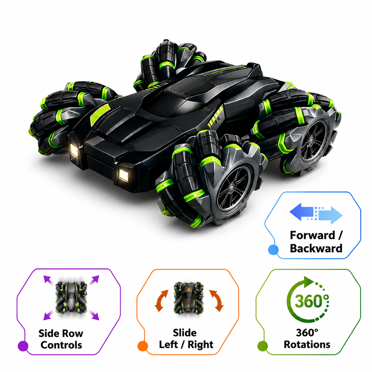 Delulu Kids 4x4 Drifting RC Car for Kids – 360° Stunt & Drift Remote Control Car full set view