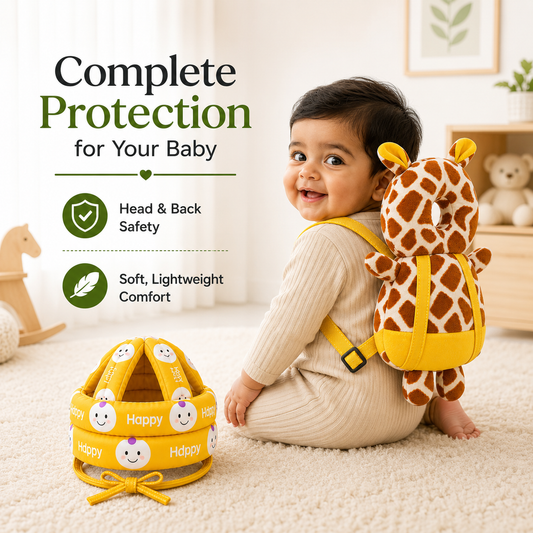 Baby Safety Helmet & Back Protector for Infants (Giraffe) – Soft Head Protection Cushion (6–24 Months)