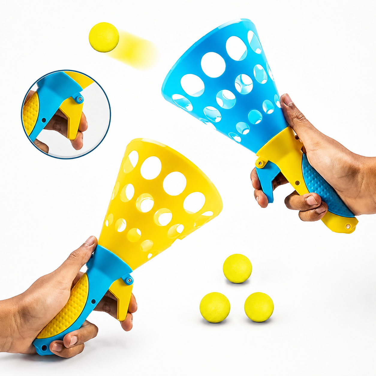 Delulu Kids Click and Catch Twin Ball Launcher for Kids – Fun Outdoor Catching Game full set view