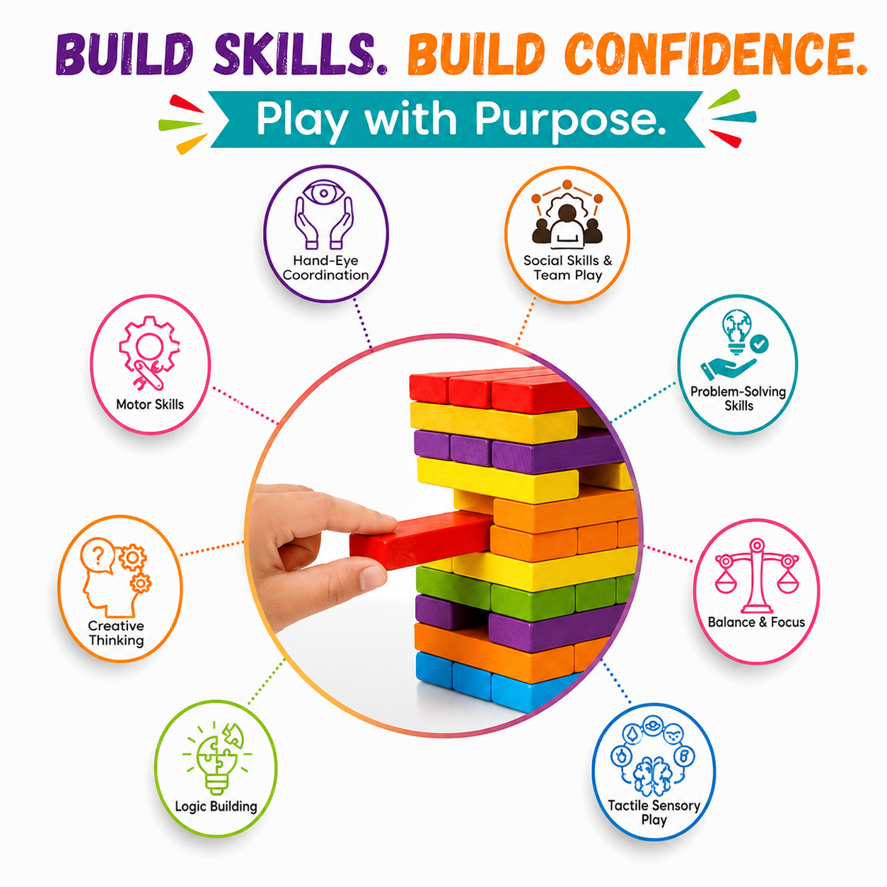 54 piece wooden building block gift set for kids