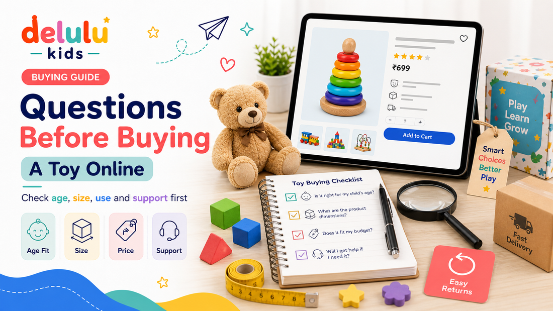 Delulu Kids blog banner for questions before buying a toy online