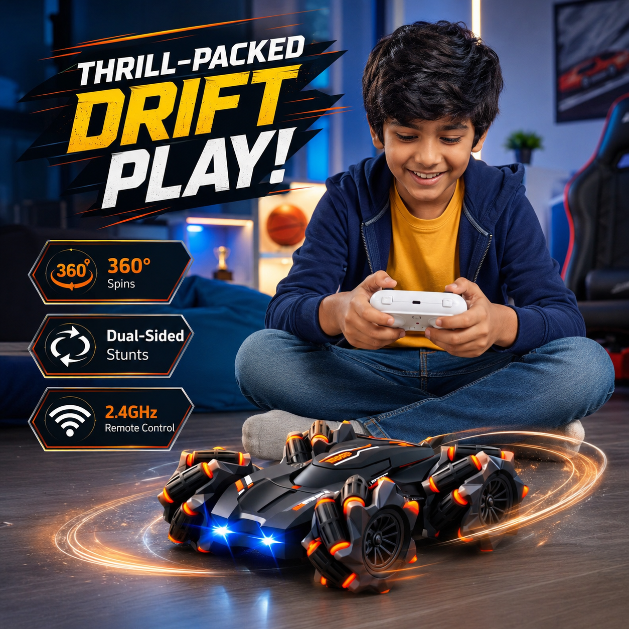 Delulu Kids 4x4 Drifting RC Car for Kids – 360° Stunt & Drift Remote Control Car product image 5
