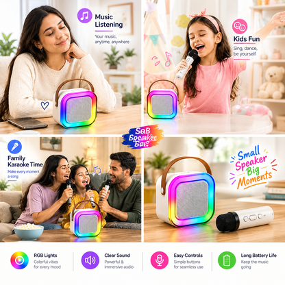 Karaoke Bluetooth Speaker with Wireless Mic | RGB LED Lights | Voice Changer | Portable Party Speaker