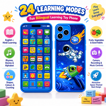 Kids Learning Phone Toy | 24 Interactive Modes | Music, Games & Flash Cards | Rechargeable