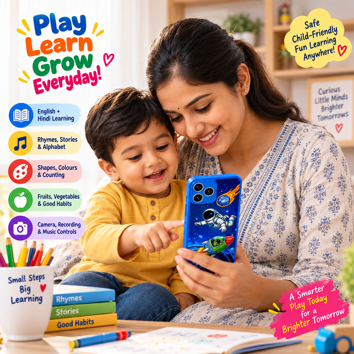 Kids Learning Phone Toy | 24 Interactive Modes | Music, Games & Flash Cards | Rechargeable