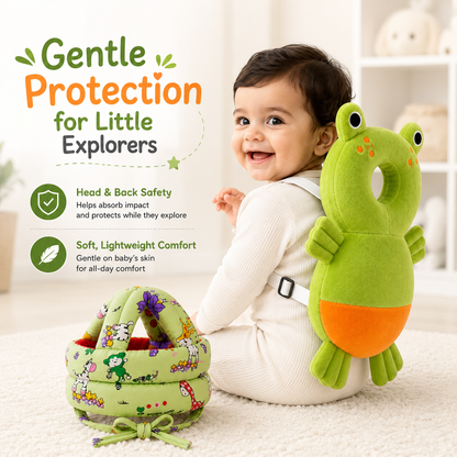 Baby Safety Helmet & Back Protector for Infants (Frog) – Soft Head Protection Cushion (6–24 Months)