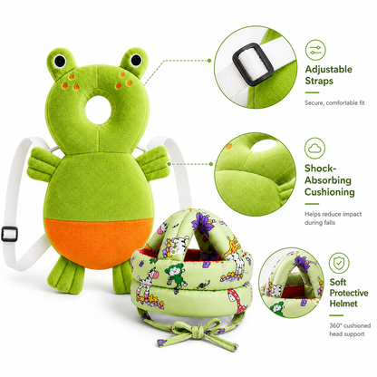 Baby Safety Helmet & Back Protector for Infants (Frog) – Soft Head Protection Cushion (6–24 Months)
