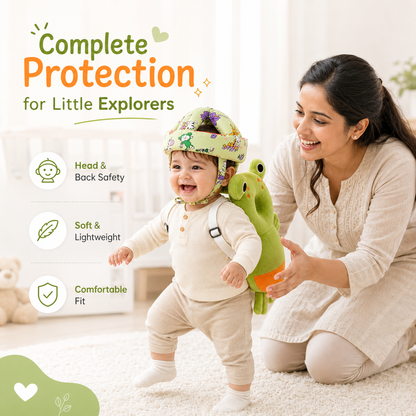 Baby Safety Helmet & Back Protector for Infants (Frog) – Soft Head Protection Cushion (6–24 Months)