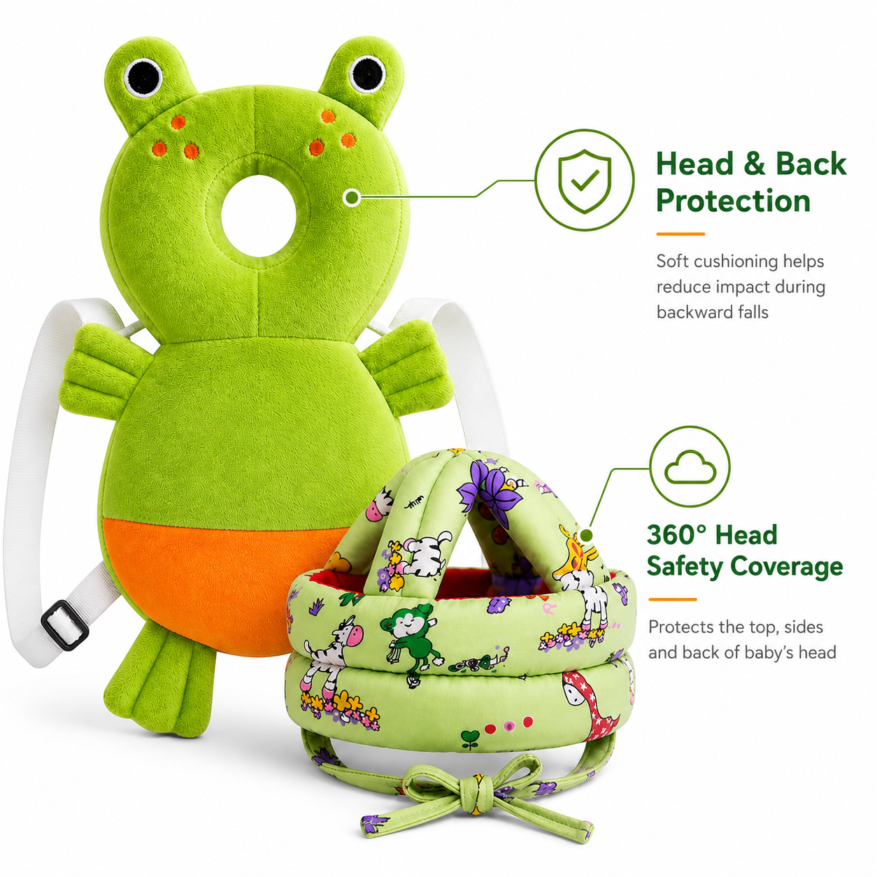 Baby Safety Helmet & Back Protector for Infants (Frog) – Soft Head Protection Cushion (6–24 Months)