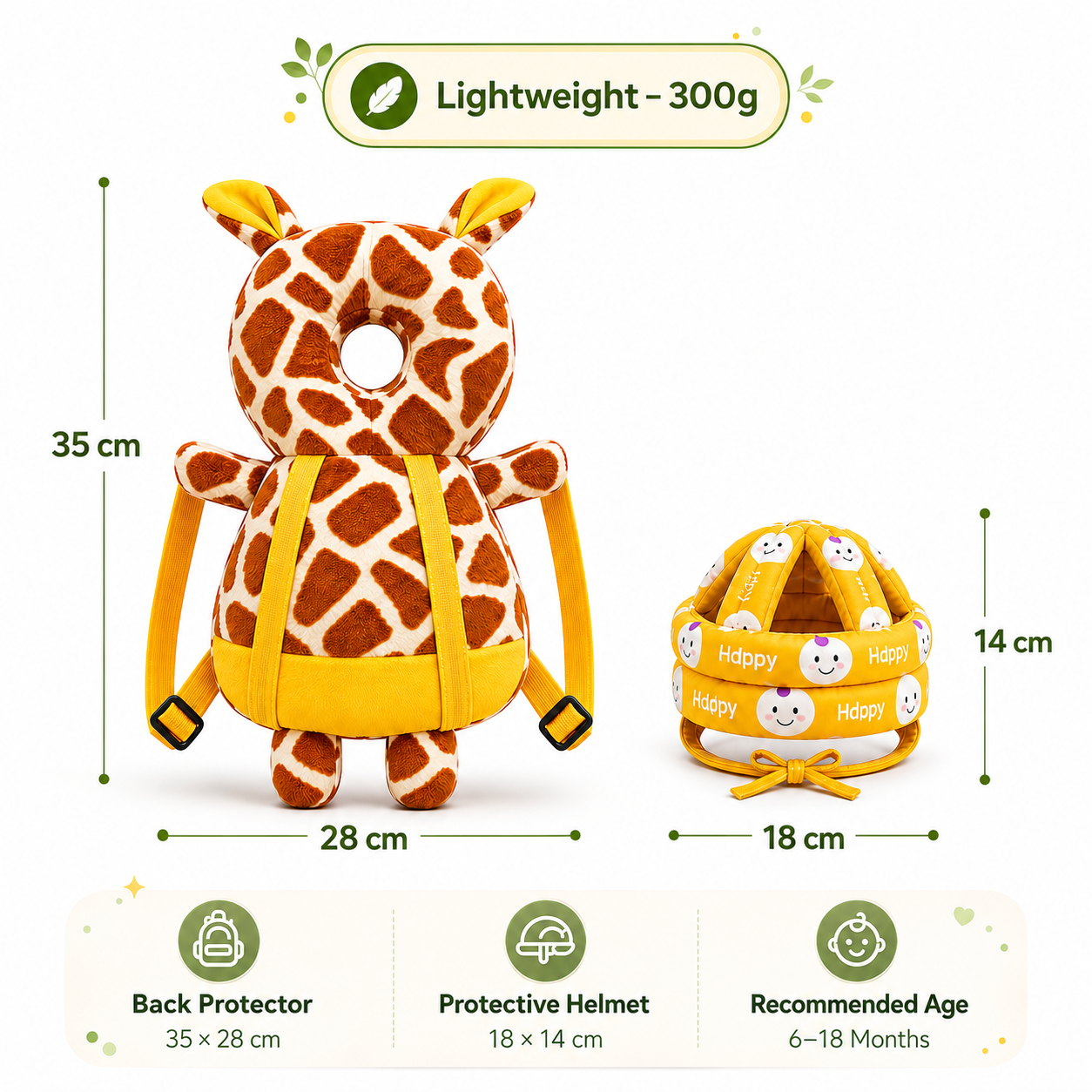 Baby Safety Helmet & Back Protector for Infants (Giraffe) – Soft Head Protection Cushion (6–24 Months)