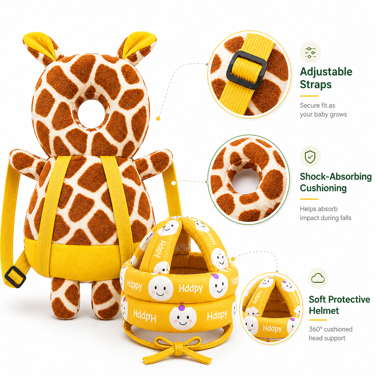 Baby Safety Helmet & Back Protector for Infants (Giraffe) – Soft Head Protection Cushion (6–24 Months)