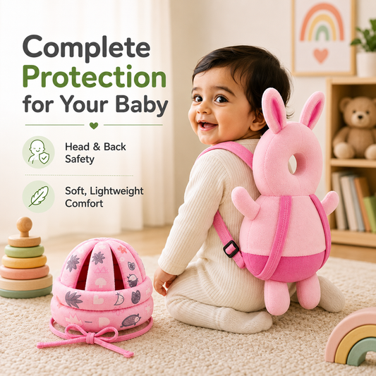 Baby Safety Helmet & Back Protector for Infants (Rabbit) – Soft Head Protection Cushion (6–24 Months)