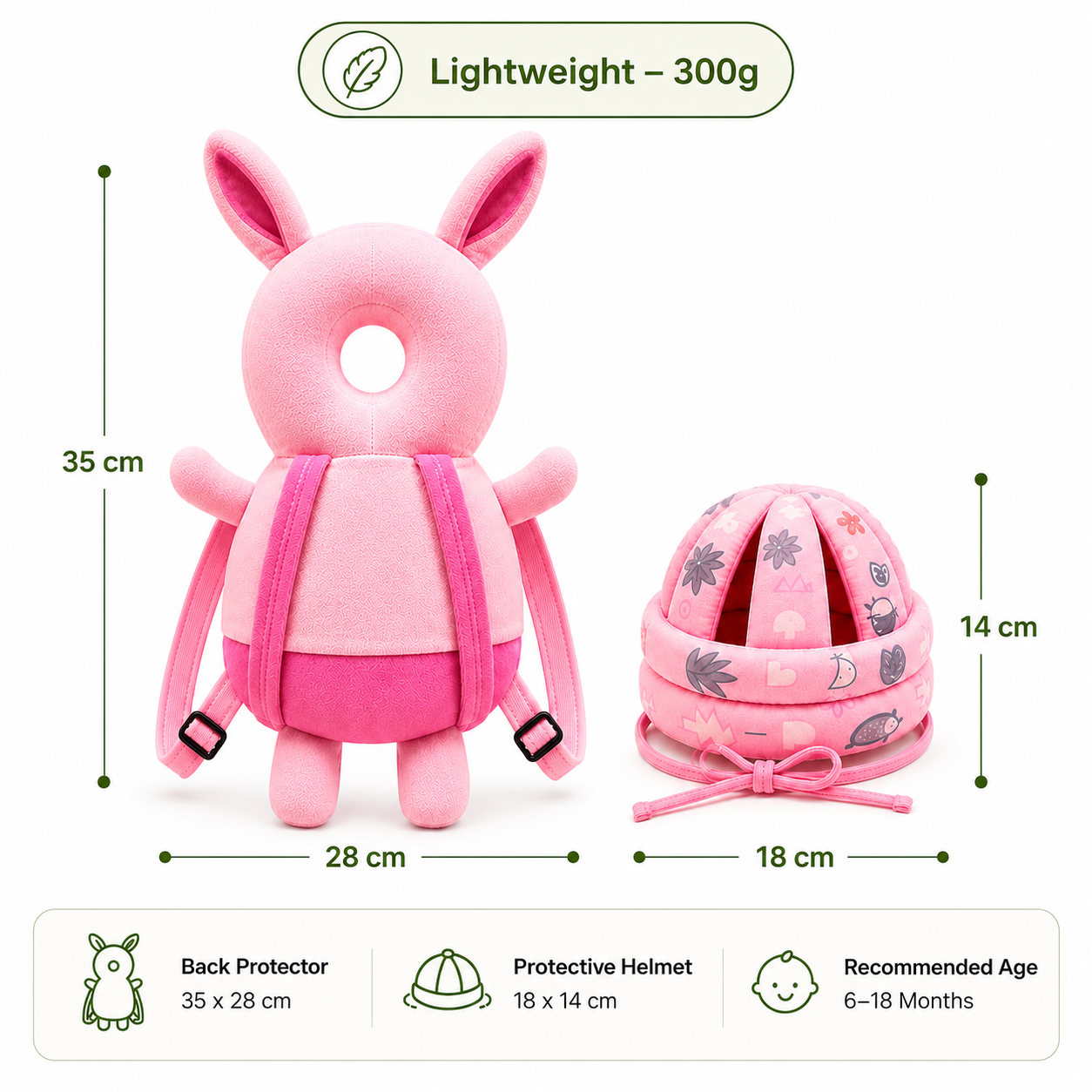Baby Safety Helmet & Back Protector for Infants (Rabbit) – Soft Head Protection Cushion (6–24 Months)