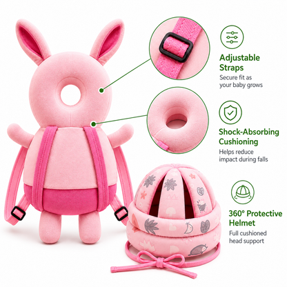 Baby Safety Helmet & Back Protector for Infants (Rabbit) – Soft Head Protection Cushion (6–24 Months)