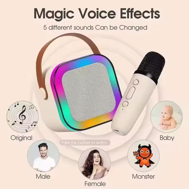 Karaoke Bluetooth Speaker with Wireless Mic | RGB LED Lights | Voice Changer | Portable Party Speaker