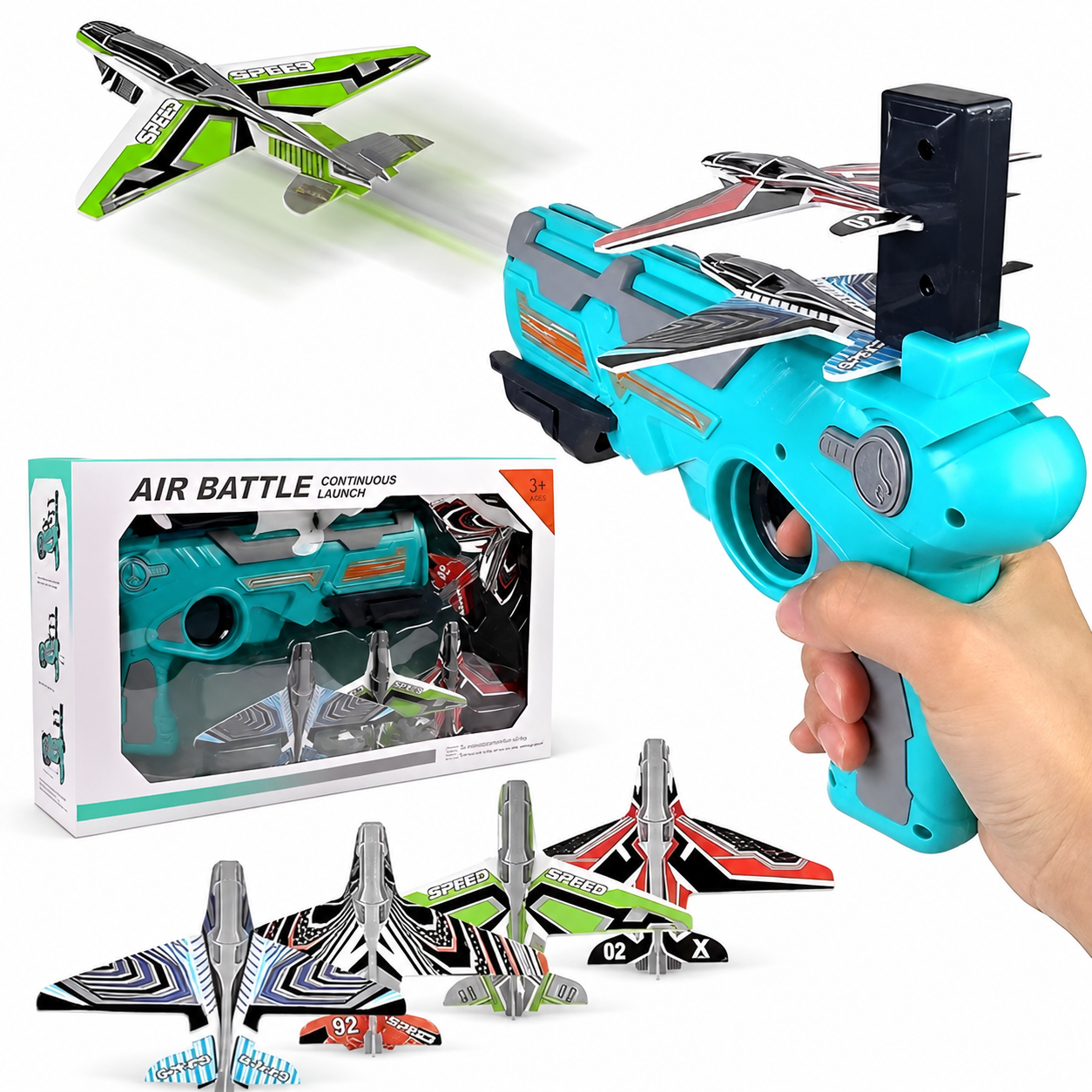Delulu Kids Airplane Launcher Gun Toy for Kids – Flying Aeroplane Shooter front view
