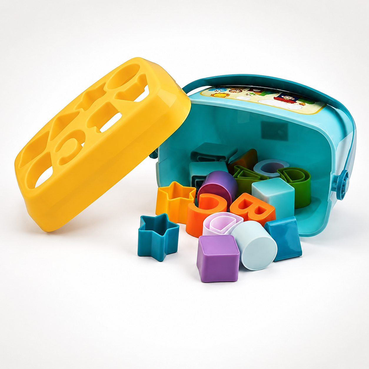 Shape sorting wooden block set for early learning