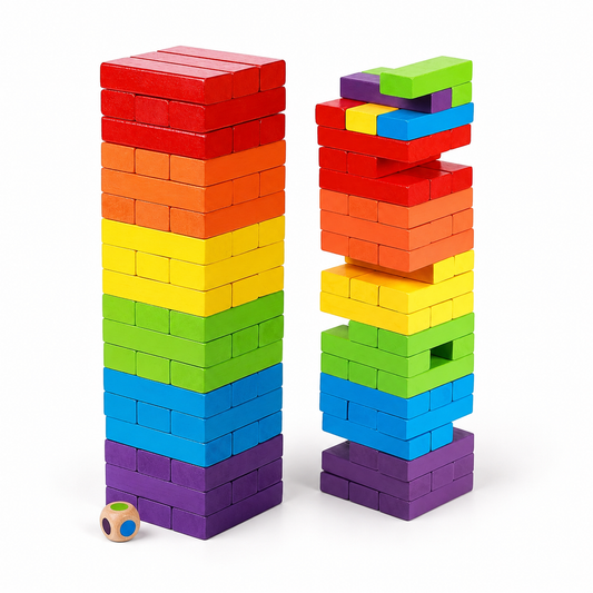 54 piece colourful wooden building blocks for kids