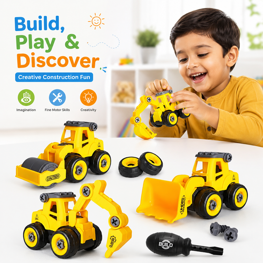Digger bulldozer and dumper truck toy set