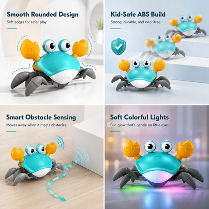 Interactive crab toy for tummy time and crawling play