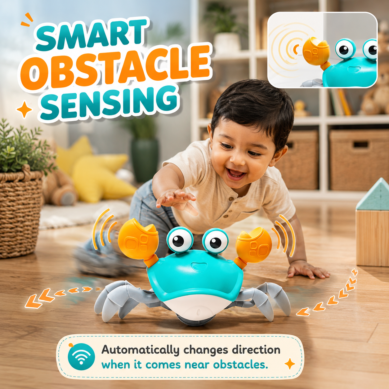 Crawling crab toy for toddler movement play