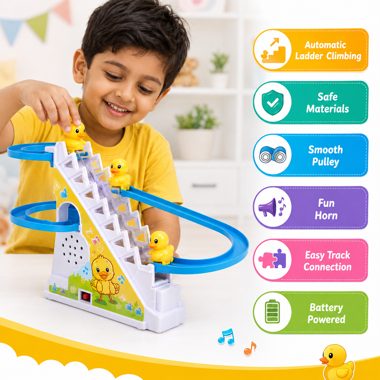 Cause and effect duck slide toy for early learning