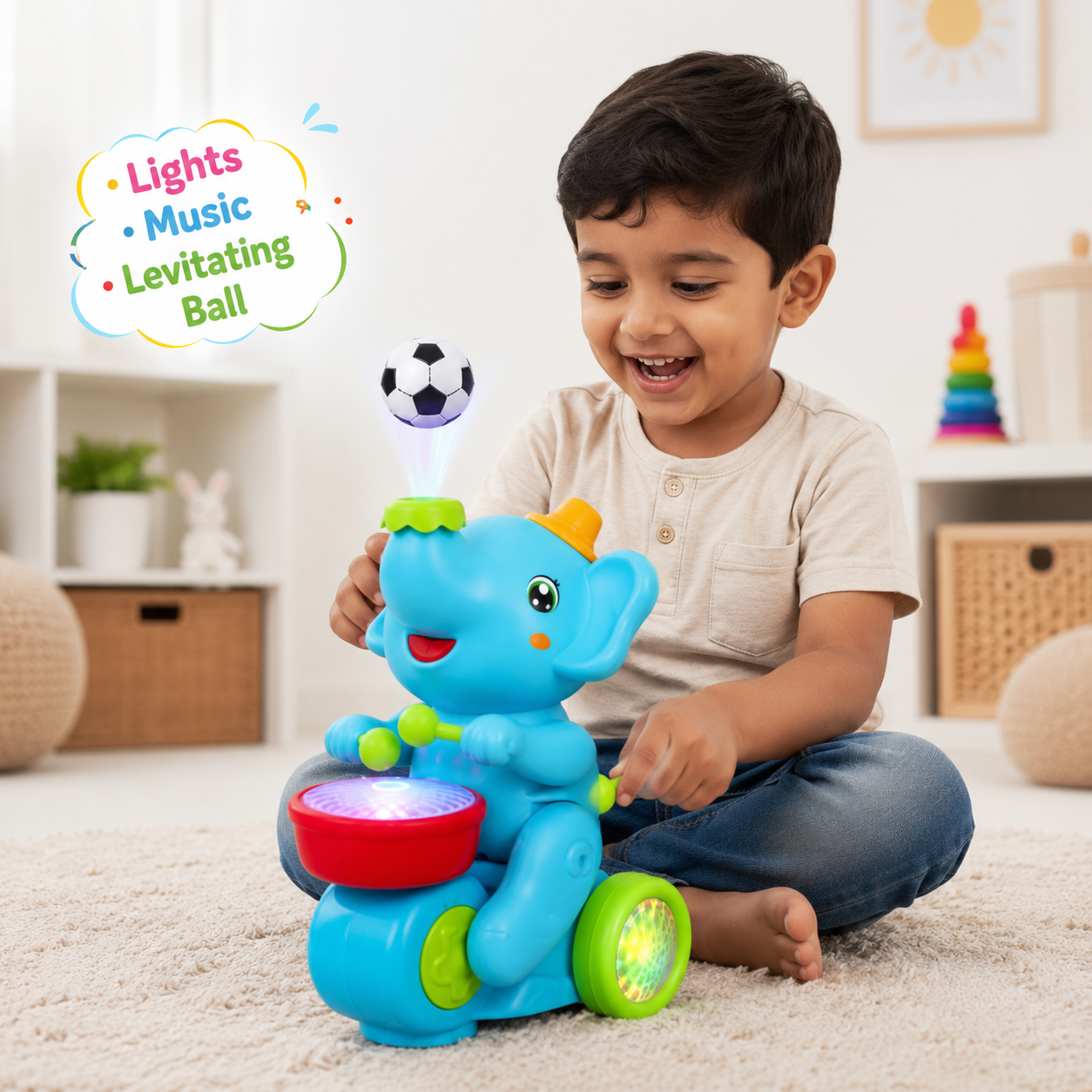 Elephant Musician Toy with Levitation Ball on Nose