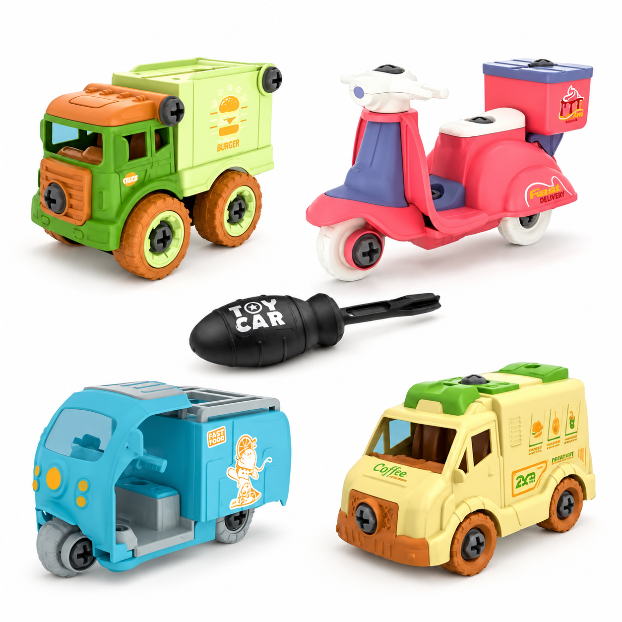 Food transport foldable vehicle toy set for kids
