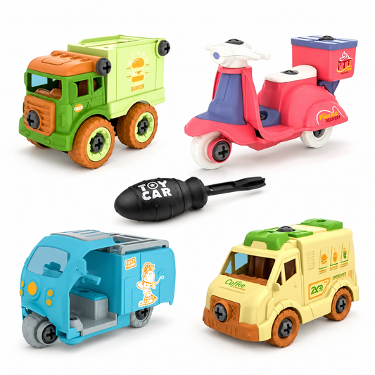 Food transport foldable vehicle toy set for kids