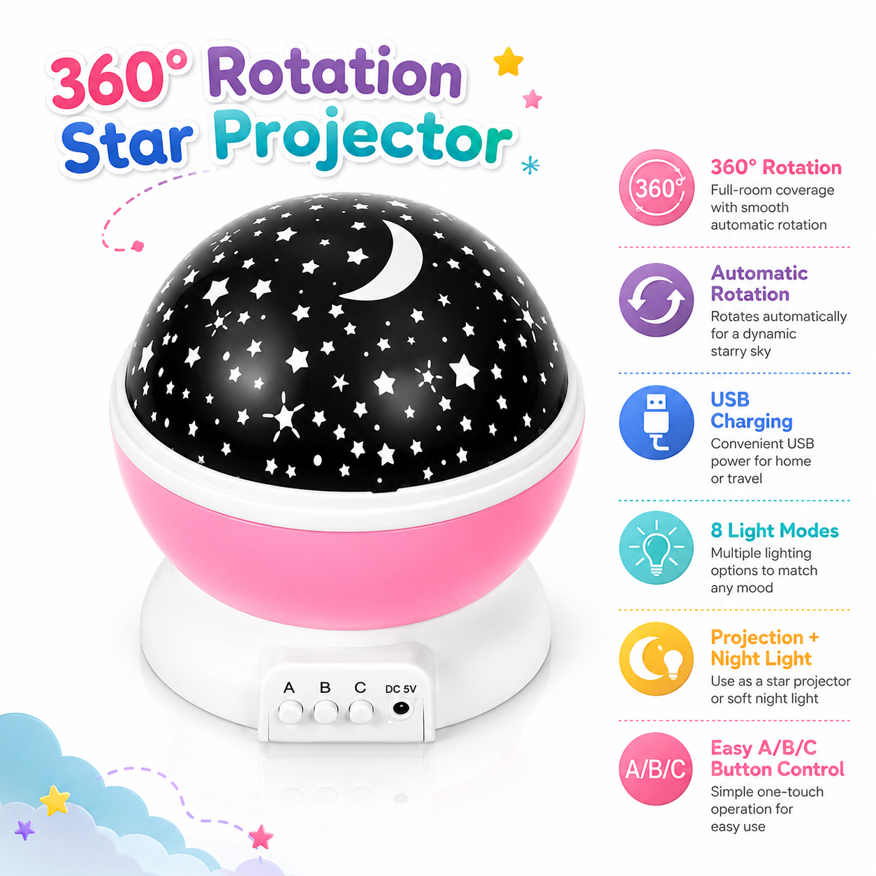 Star and nebula ceiling projector light for children