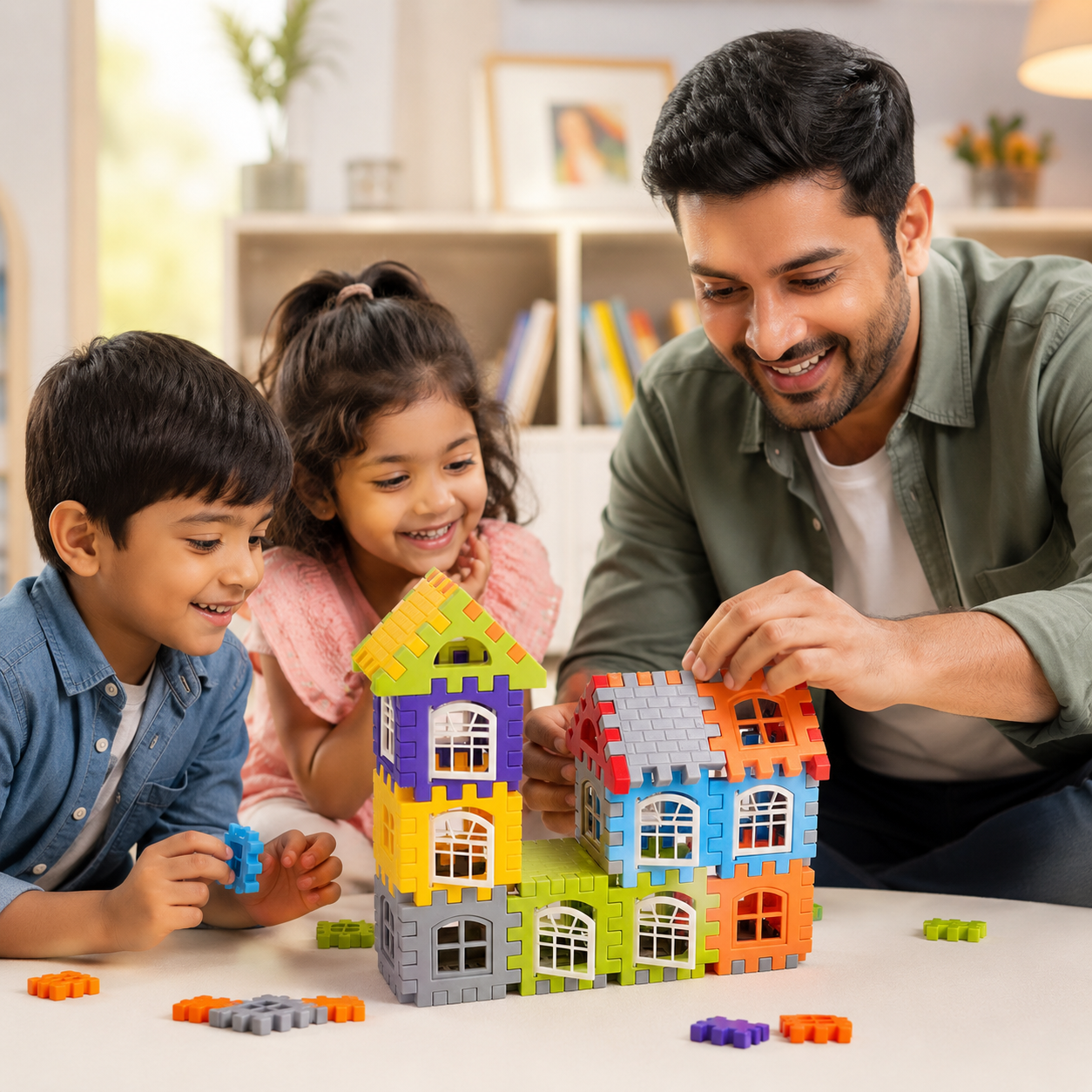 Kids building blocks for house play scenes