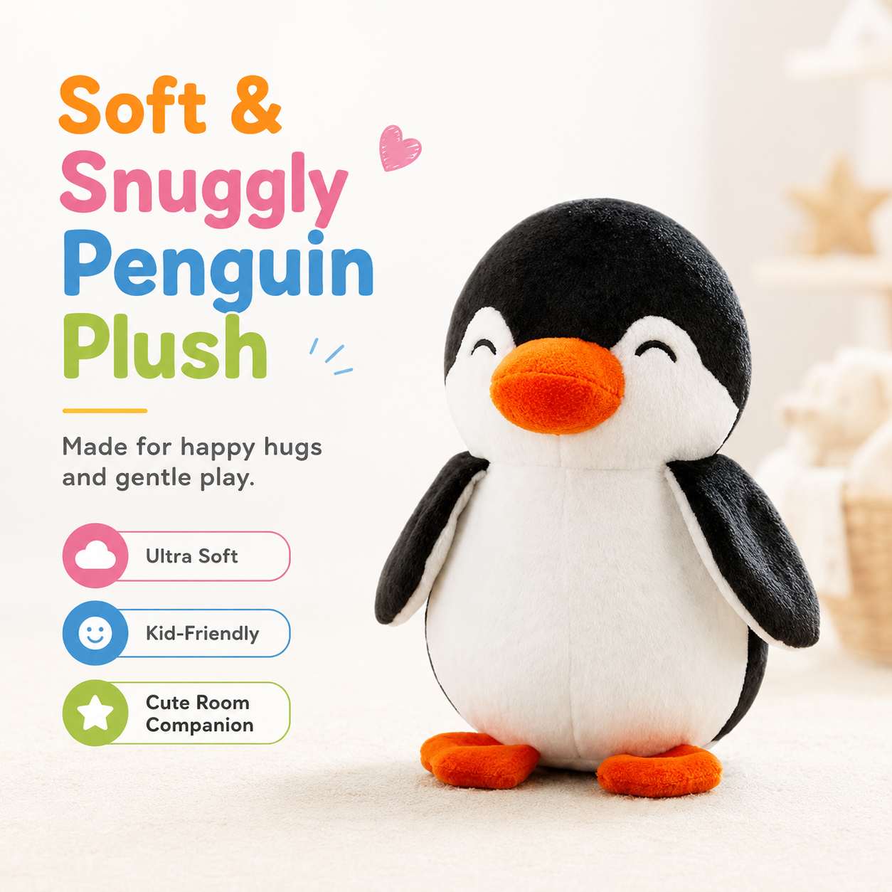 Cute penguin stuffed animal toy for bedtime