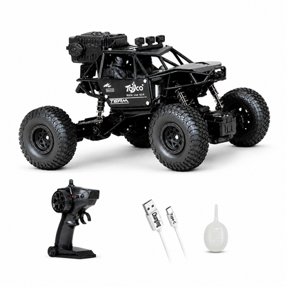 Rock Crawler RC Car front view with remote and accessories