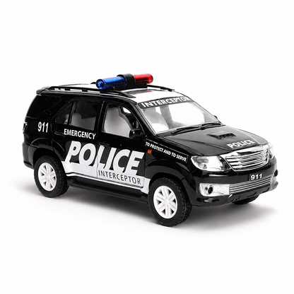 Delulu Kids Plastic Police Interceptor Fortune Pull Back Car full set view